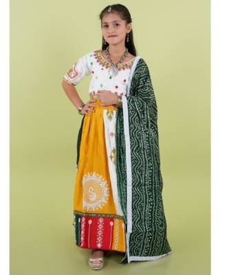 Kutchi embroidered black girls chaniya choli with dupatta (cc-fncy) - white 1