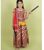 Girls kutch work embroidered lehenga choli set with dupatta (tcc-bwr) - yellow