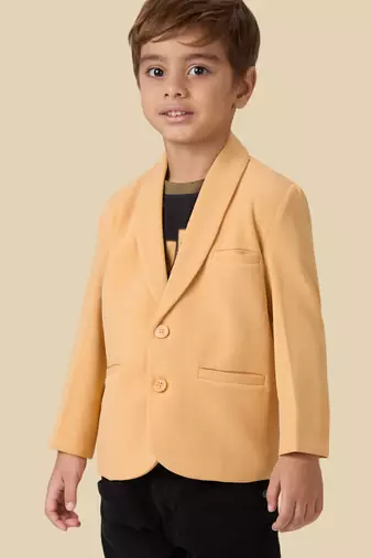 full sleeves blazer set with graphic printed t-shirt - beige