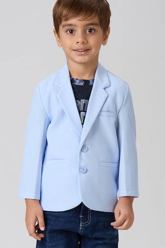 full sleeves blazer set with graphic printed t-shirt - sky blue
