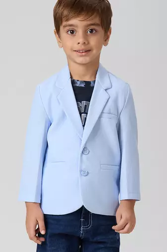 full sleeves blazer set with graphic printed t-shirt - sky blue