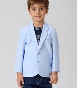 full sleeves blazer set with graphic printed t-shirt - sky blue