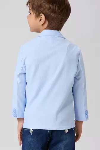 full sleeves blazer set with graphic printed t-shirt - sky blue