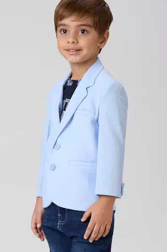full sleeves blazer set with graphic printed t-shirt - sky blue