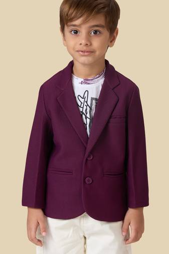 full sleeves blazer set with graphic printed t-shirt - wine