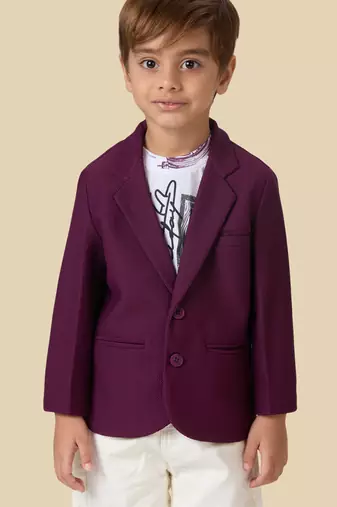 full sleeves blazer set with graphic printed t-shirt - wine