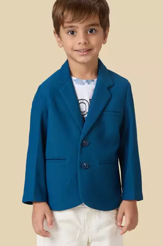 full sleeves blazer set with graphic printed t-shirt - navy blue