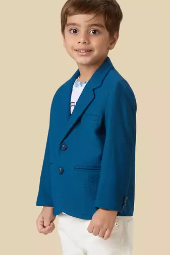 full sleeves blazer set with graphic printed t-shirt - navy blue