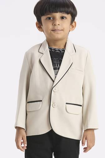 full sleeves blazer set with graphic printed t-shirt - cream