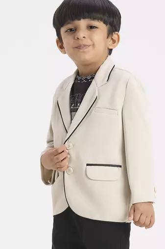 full sleeves blazer set with graphic printed t-shirt - cream