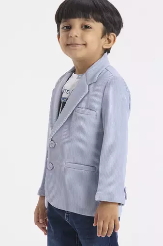 full sleeves blazer set with graphic printed t-shirt - sky blue