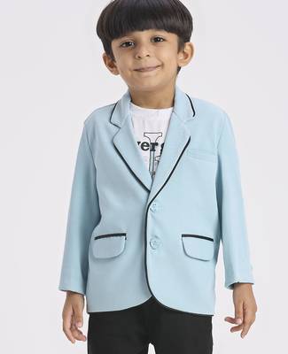 full sleeves blazer set with graphic printed t-shirt - teal blue 1