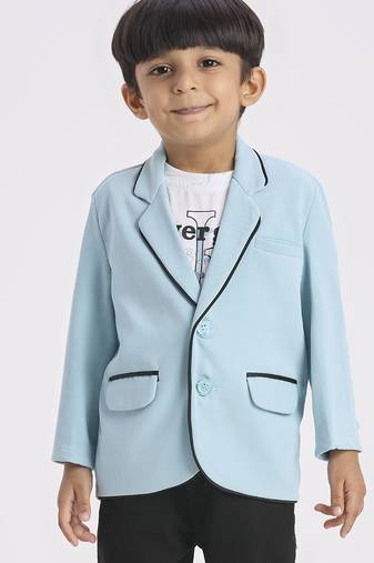 full sleeves blazer set with graphic printed t-shirt - teal blue
