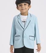 full sleeves blazer set with graphic printed t-shirt - teal blue
