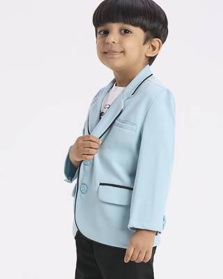 full sleeves blazer set with graphic printed t-shirt - teal blue 2