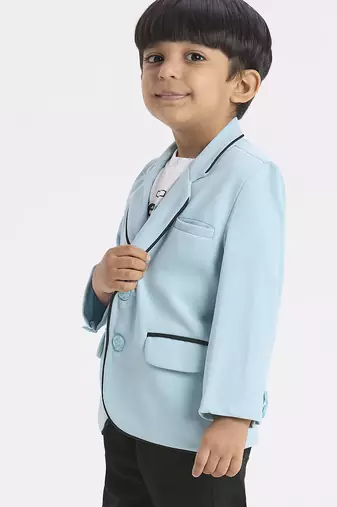 full sleeves blazer set with graphic printed t-shirt - teal blue