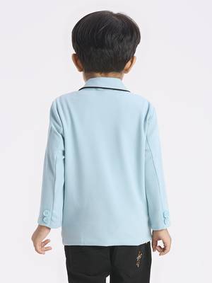 full sleeves blazer set with graphic printed t-shirt - teal blue 3