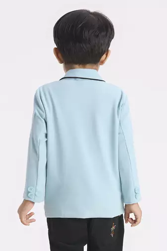 full sleeves blazer set with graphic printed t-shirt - teal blue