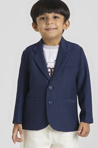 full sleeves blazer set with graphic printed t-shirt - navy blue