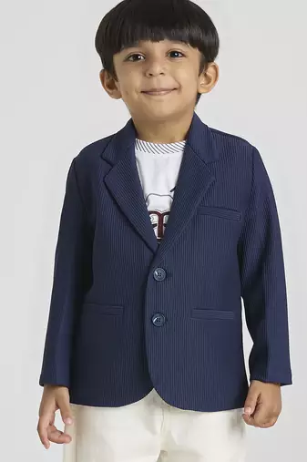 full sleeves blazer set with graphic printed t-shirt - navy blue