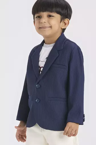 full sleeves blazer set with graphic printed t-shirt - navy blue