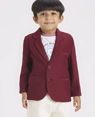 full sleeves blazer set with graphic printed t-shirt - maroon 1