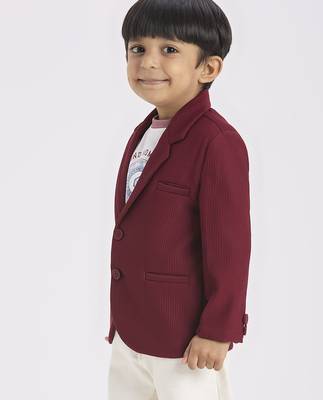 full sleeves blazer set with graphic printed t-shirt - maroon 3