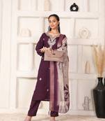 wine chanderi ensemble with jacquard dupatta