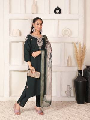 bottle green chanderi ensemble with jacquard dupatta 1