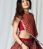 maroon embroidered silk Lehenga with blouse
