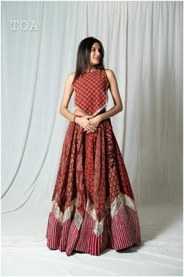 maroon embroidered silk Lehenga with blouse 2