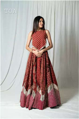 maroon embroidered silk Lehenga with blouse
