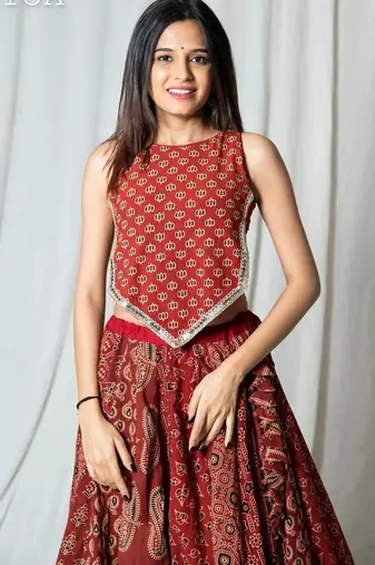 maroon embroidered silk Lehenga with blouse