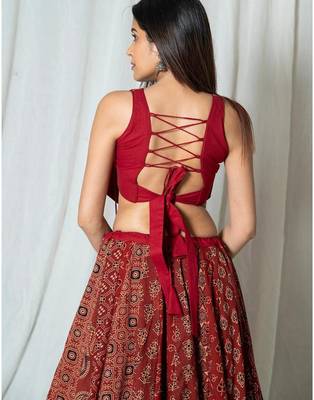 maroon embroidered silk Lehenga with blouse 4