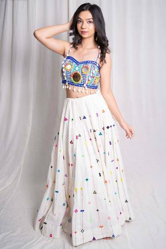 white embroidered cotton Lehenga with blouse