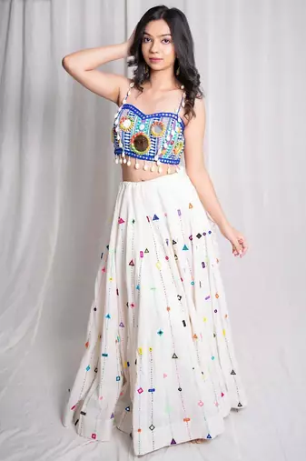 white embroidered cotton Lehenga with blouse