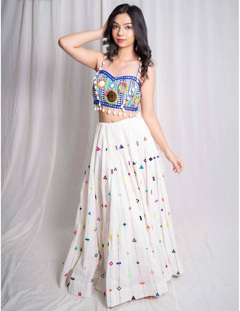 white embroidered cotton Lehenga with blouse