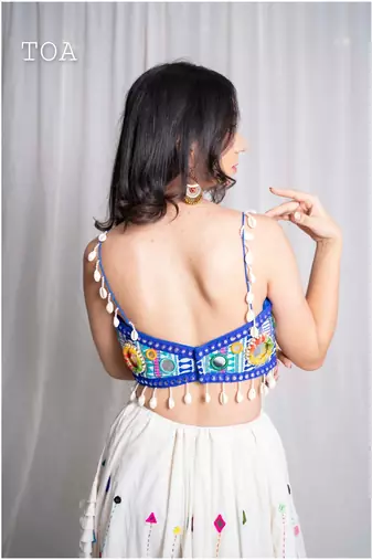 white embroidered cotton Lehenga with blouse