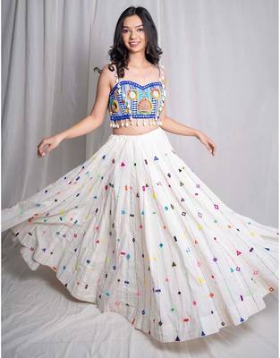 white embroidered cotton Lehenga with blouse 4