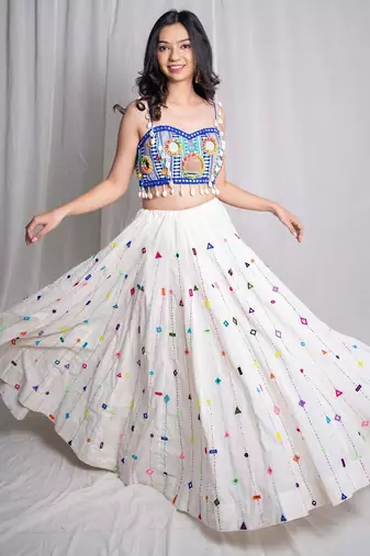 white embroidered cotton Lehenga with blouse