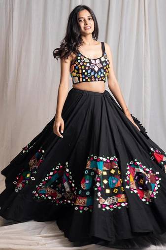 black embroidered cotton Lehenga with blouse