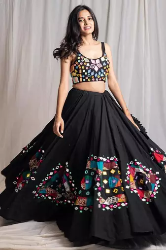 black embroidered cotton Lehenga with blouse