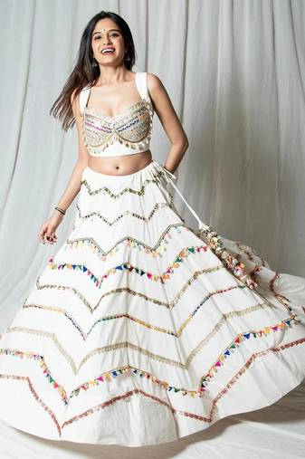 white embroidered cotton Lehenga set