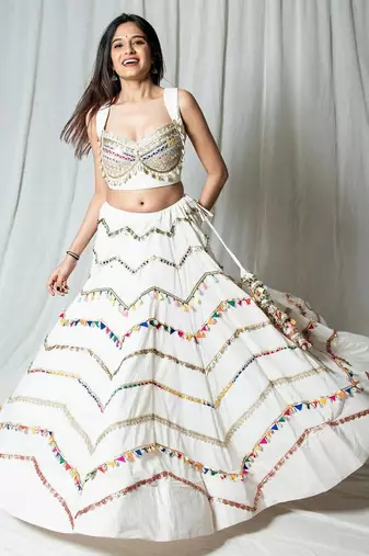 white embroidered cotton Lehenga set