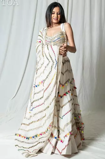 white embroidered cotton Lehenga set