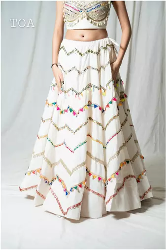 white embroidered cotton Lehenga set