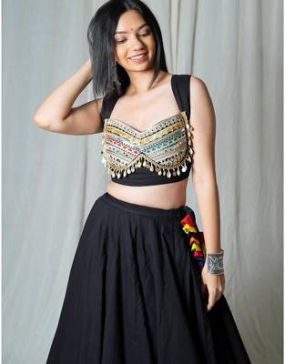 black embroidered cotton Lehenga with blouse 3