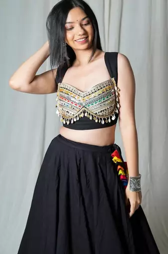 black embroidered cotton Lehenga with blouse