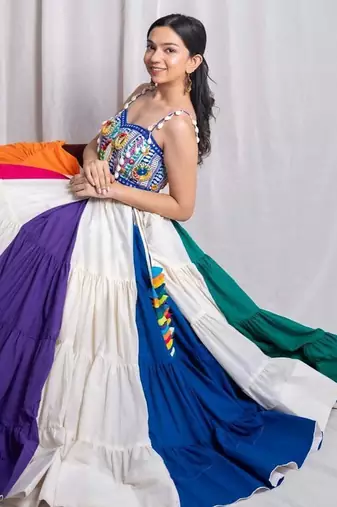 multicolor plain cotton Lehenga with blouse