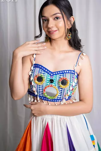 multicolor plain cotton Lehenga with blouse
